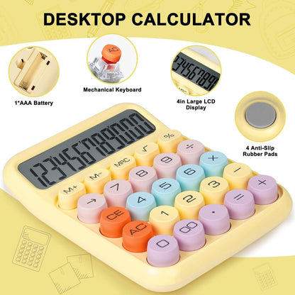Mechanical Switch Calculator with Big Buttons, Calculators Desktop, 12 Digits, Large LCD Display, Desk Calculator, Cute Pink Calculators for Teachers Students Basic Office (Pink)
