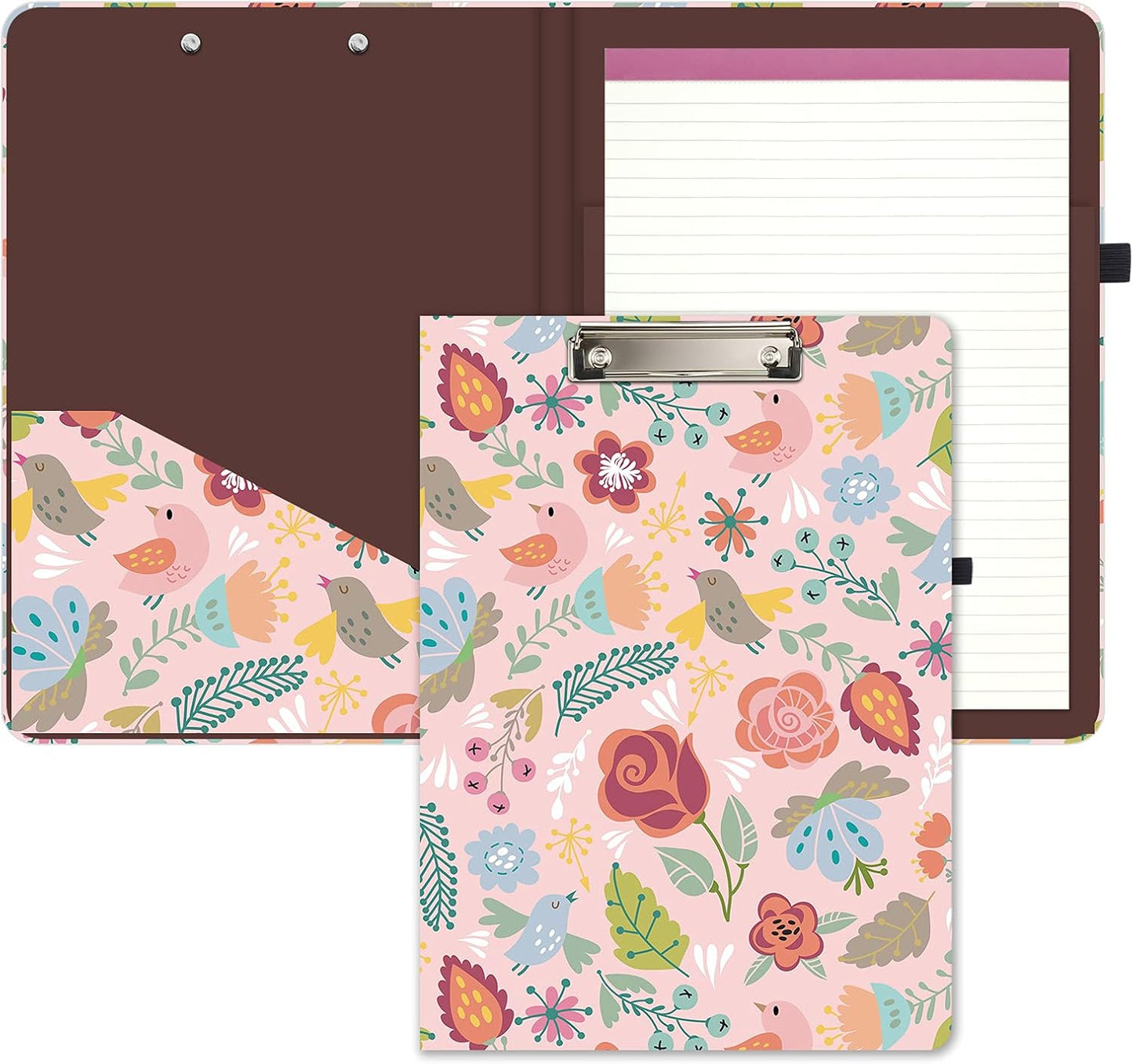 Hongri Clipboard Folio with Refillable Lined Notepad and Interior Storage Pocket for Students, Classroom, Office, Women, Man, Cute Custom Pattern, Size 12.8 x 9.2 in, Classic Flower