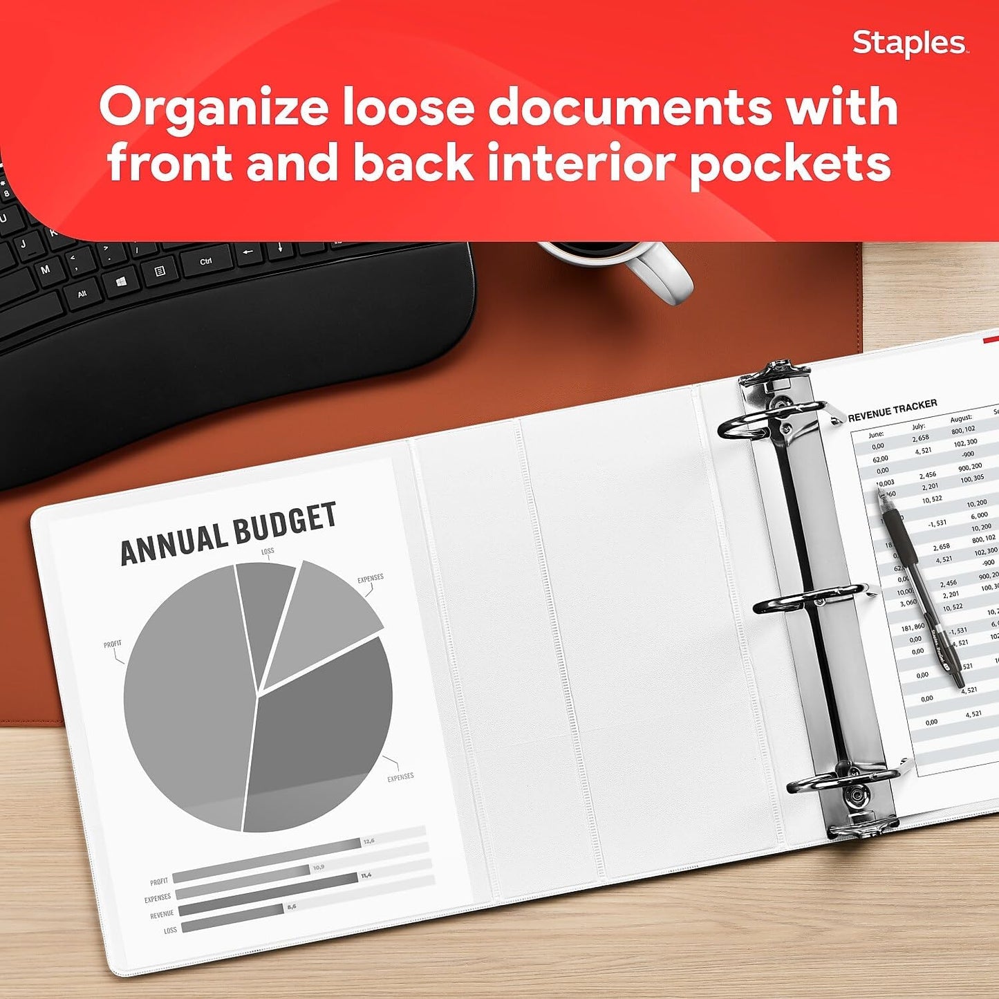 Staples Standard 2-Inch 3-Ring View Binder, Holds Up to 450 Sheets, Orange, Durable Binder for Office & School