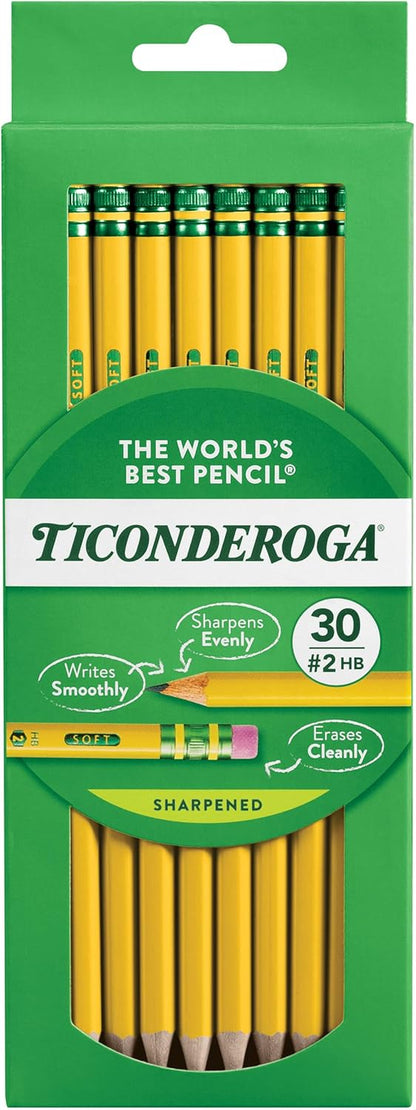 Ticonderoga Wood-Cased Pencils, Pre-Sharpened, 2 HB Soft, Yellow, 72 Count