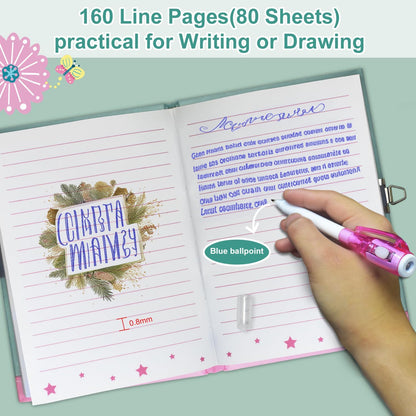 Pop Girls Diary with Lock and Invisible Ink Double-end Pen, 7.5x5.4” 160 Lined Page Fidget Colorful Heart Girls Journal for Kids Secret Notebook Pen Set Birthday Gifts for Girls 5 6 7 8 9 10 Years Old
