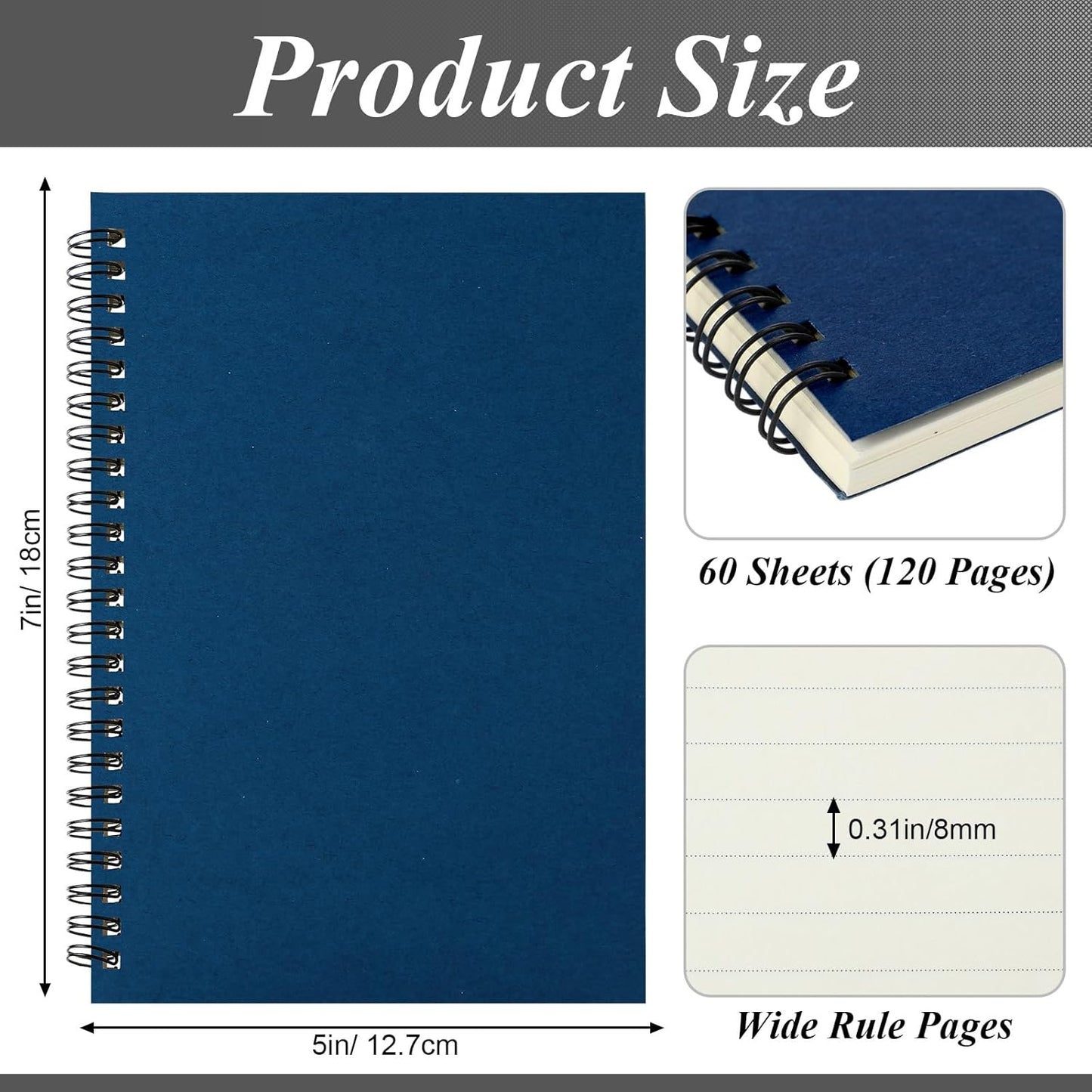 Leelosp 12 Pack Small Spiral Notebook Lined Spiral Journal College Ruled Notebook Wire Bound Kraft Cover, 120 Pages for Work (Multicolor,5.5 x 8.3 Inch)