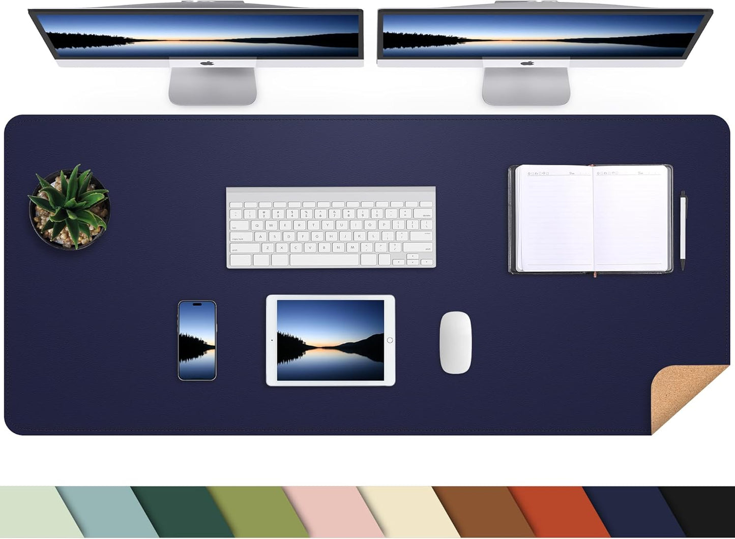Large Desk Mat 47.2" x 17" Leather Desk Pad Protector with Natural Cork & PU Leather, Non-Slip Office Desk Mat, Large Mouse Pad, Waterproof Desk Blotter pad for Office&Home(Black)