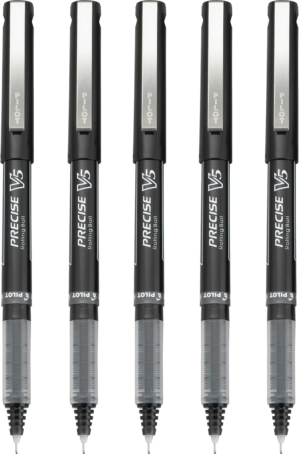 PILOT Precise V5 Stick Liquid Ink Rolling Ball Stick Pens, Extra Fine Point (0.5mm) Black Ink, 5-Pack (26010)