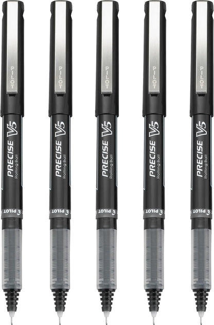 PILOT Precise V5 Stick Liquid Ink Rolling Ball Stick Pens, Extra Fine Point (0.5mm) Black Ink, 5-Pack (26010)