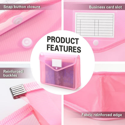 Plastic Expanding File Folder, Transparent envelopes with Snap Closure, No Dividers, Large Capacity, Fit Letter/A4 Size (Pink)
