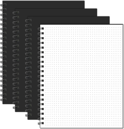 Lined Spiral Notebook A4 Large Black Journal 8.5" x 11"-4 Pack 7mm College Ruled Hardcover Notebooks 160 Pages 100GSM Thick Paper for Note Taking School Office Supplies