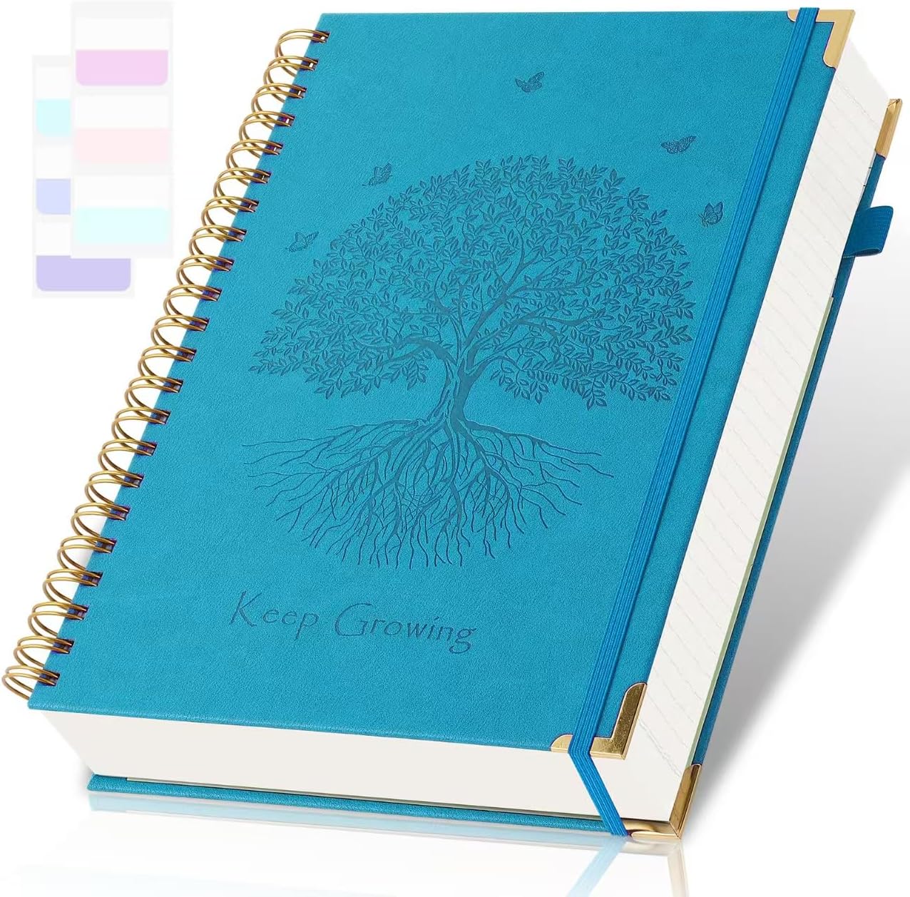 Spiral Notebook, College Ruled Notebook, 8" x 10", 300 Pages Leather Journals for Writing, B5 Hardcover Journaling Notebooks for Work School, 24pcs Tabs, Large Embossed Journal for Women Men, Black