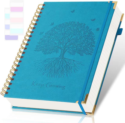 Spiral Notebook, College Ruled Notebook, 8" x 10", 300 Pages Leather Journals for Writing, B5 Hardcover Journaling Notebooks for Work School, 24pcs Tabs, Large Embossed Journal for Women Men, Black