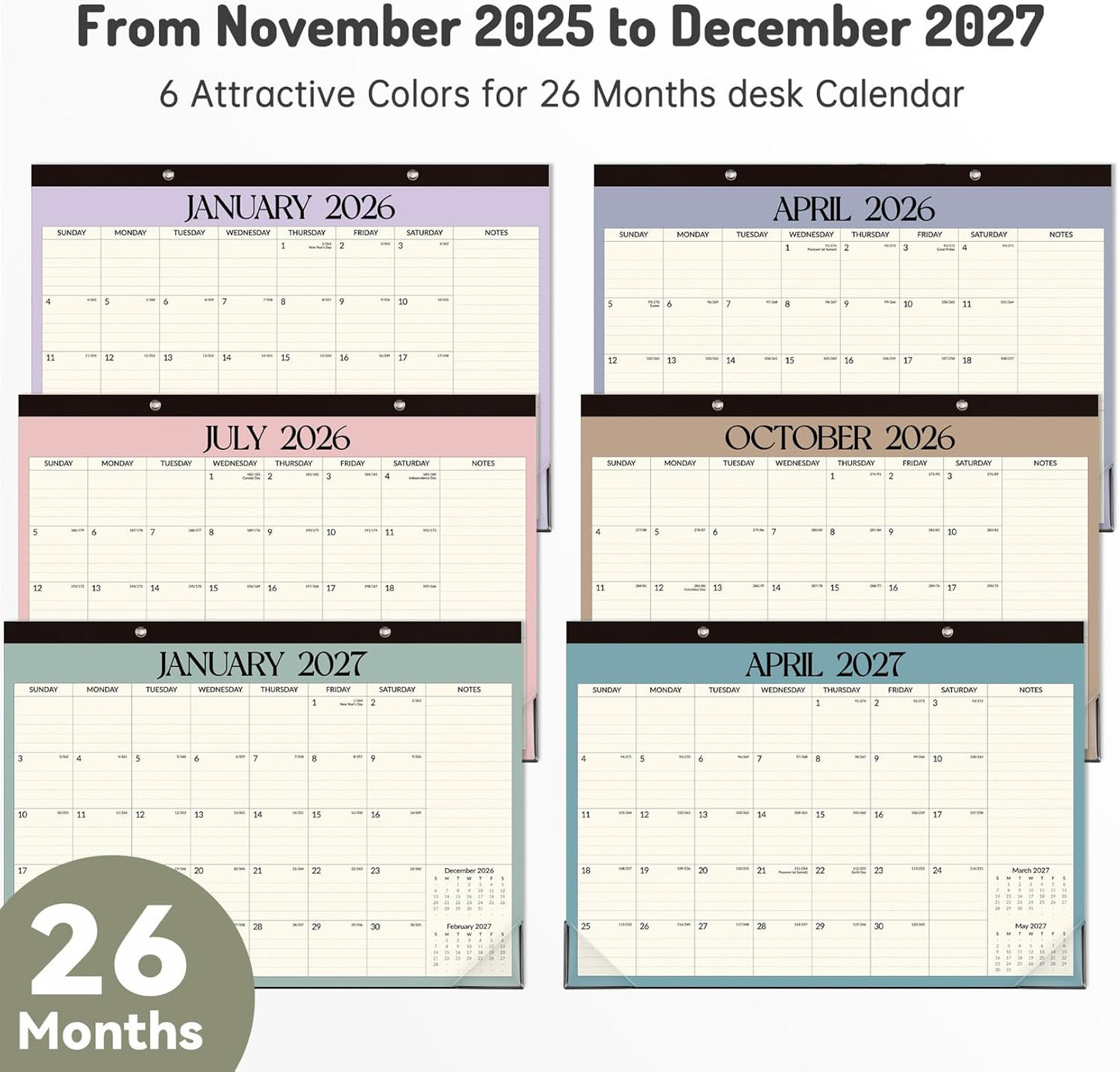 Forvencer Desk Calendar 2026-2027, 21 Months Calendar Runs from April 2026 to December 2027, 17" x 12" Large 2026 Wall Calendar Monthly Planner with Plastic Cover for Home School Office