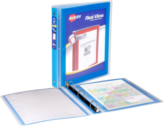Avery Flexi-View 3 Ring Binder, 1 Inch Round Rings, 1 Blue Binder (17607)