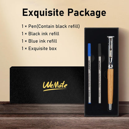 WEMATE Wood Rollerball Pen Set, Extra 2 Ink Refills(1 Black & 1 Blue), Fancy Writing Pen Nice Luxury Office Gift for Men, Professional and Executive, Cool Wooden Pen for Journaling - Red Padouk
