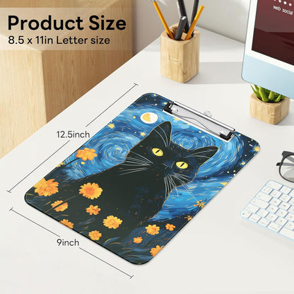 Plastic Cute Clipboard Low-Profile Metal Clip, A4 Letter Size 9 x 12.5 in, 8.5 x 11 Paper Clip Board for Teachers, Nurses, Classroom,Cute Black Cats
