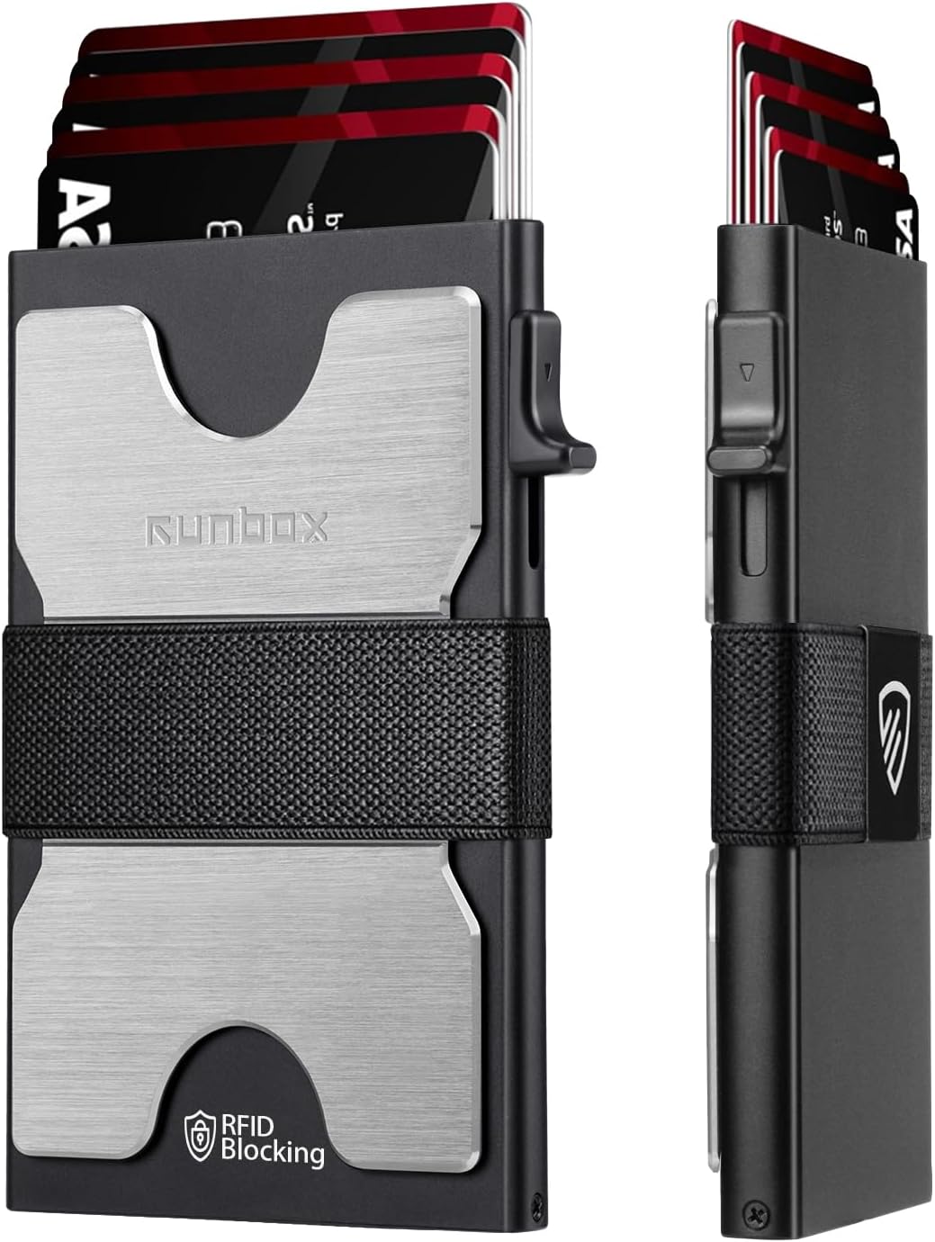 RUNBOX Slim Card Holder Wallet for Men, Minimalist RFID Blocking Wallet with Pop-Up Function, Ultra-Thin Design, Metal Business Card Cases holds 6+6 Cards, Gifts for Men, Men's Accessories