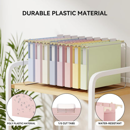 Ansook 12 Pack Hanging File Folders, Plastic Letter Size File Folders Hanging with Tabs, Heavy Duty 1 Inch Expansion, Pastel Hanging Organizers for Filing Cabinet, Home Office School Document Storage