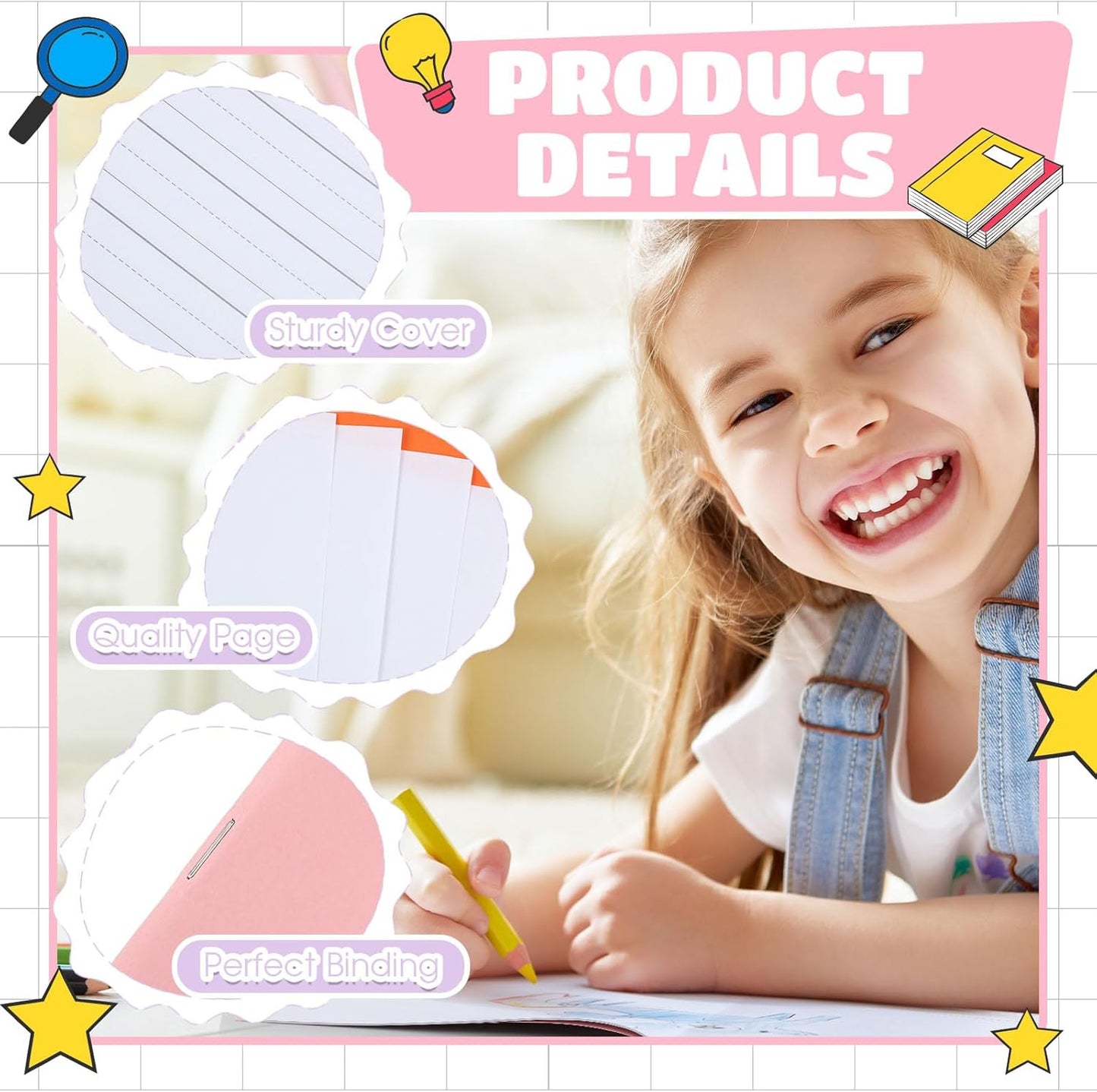 Henoyso 12 Pcs Primary Composition Notebook K-2 Primary Journal, Notebook for Kids Supplies, Bulk Blank Writing Book for Kid to Write Draw Journal 60 Page (9.8″ X 7.5″,Light Color)