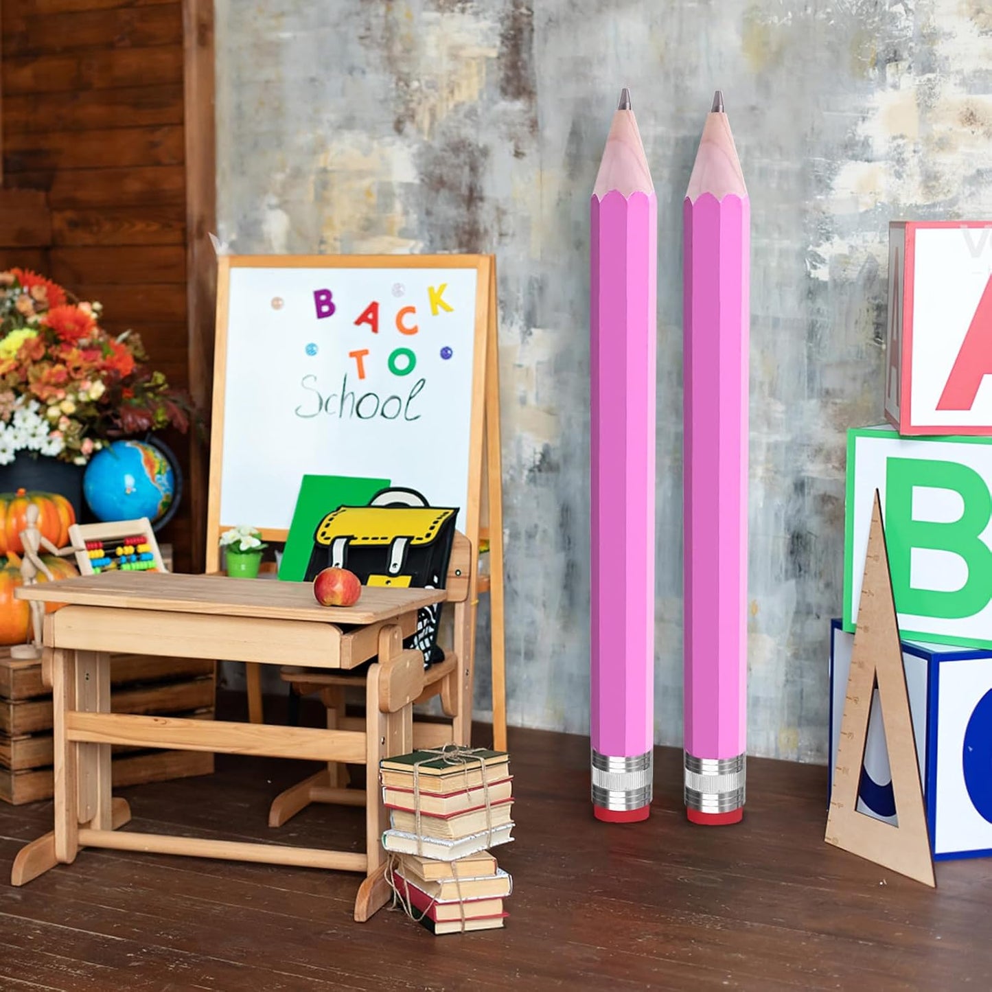2 Pack Wooden Jumbo Pencil for Prop Gifts Decor 14 Inch Funny Big Novelty Pencil with Cap Yellow