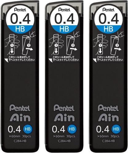 Pentel Ain AMZ-XC284HB3P Mechanical Lead, 0.02 inches (0.4 mm), HB, 3 Pieces
