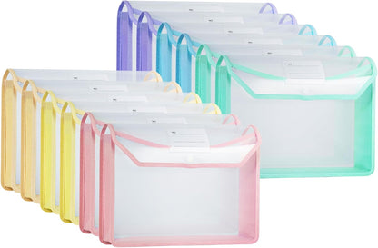 Plastic Expanding File Folder, Clear Envelopes Fit Letter & A4 Size, Folders for Documents with Snap Closure, No Dividers, Large Capacity (6, Mixed Colors)