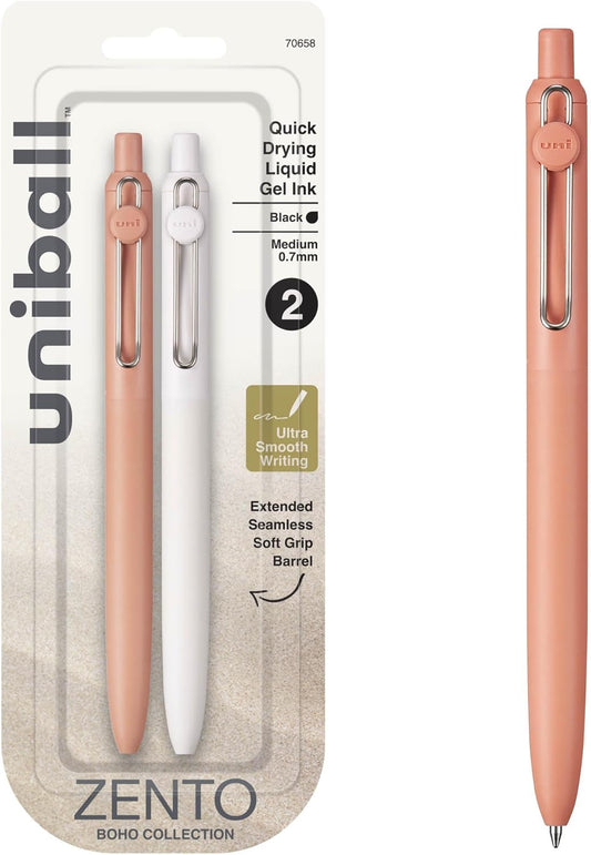 uni-ball Zento Gel Ink Rollerball Pens, 4 Black Medium Point Smooth Writing Pens, Colored Japanese Pens, Muted Colors