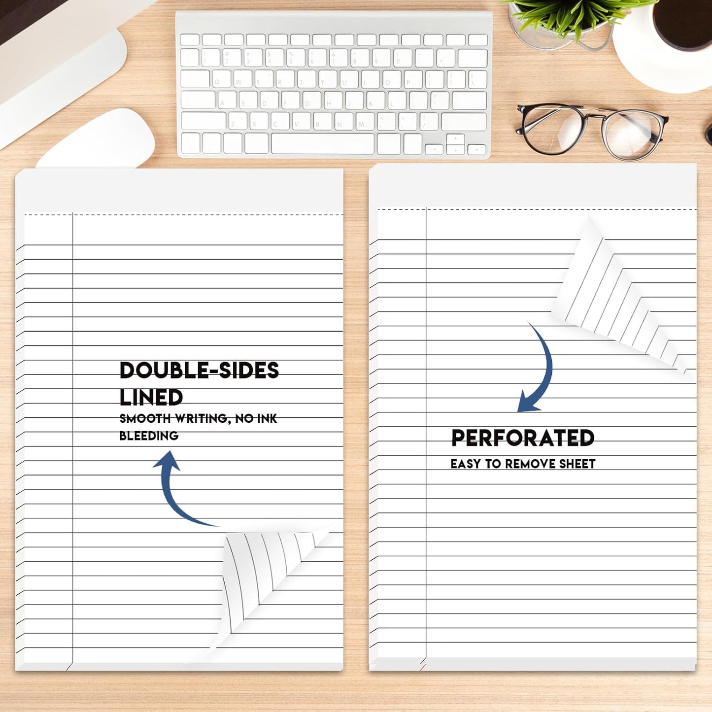 Legal Notepads 8.5 x 11, Perforated Wide Ruled Writing Pad, White Note Pads 8.5 x 11 In Notepads White Lined Paper 50 Sheets Per Writing Pad, Made in the USA ((1 Pack))
