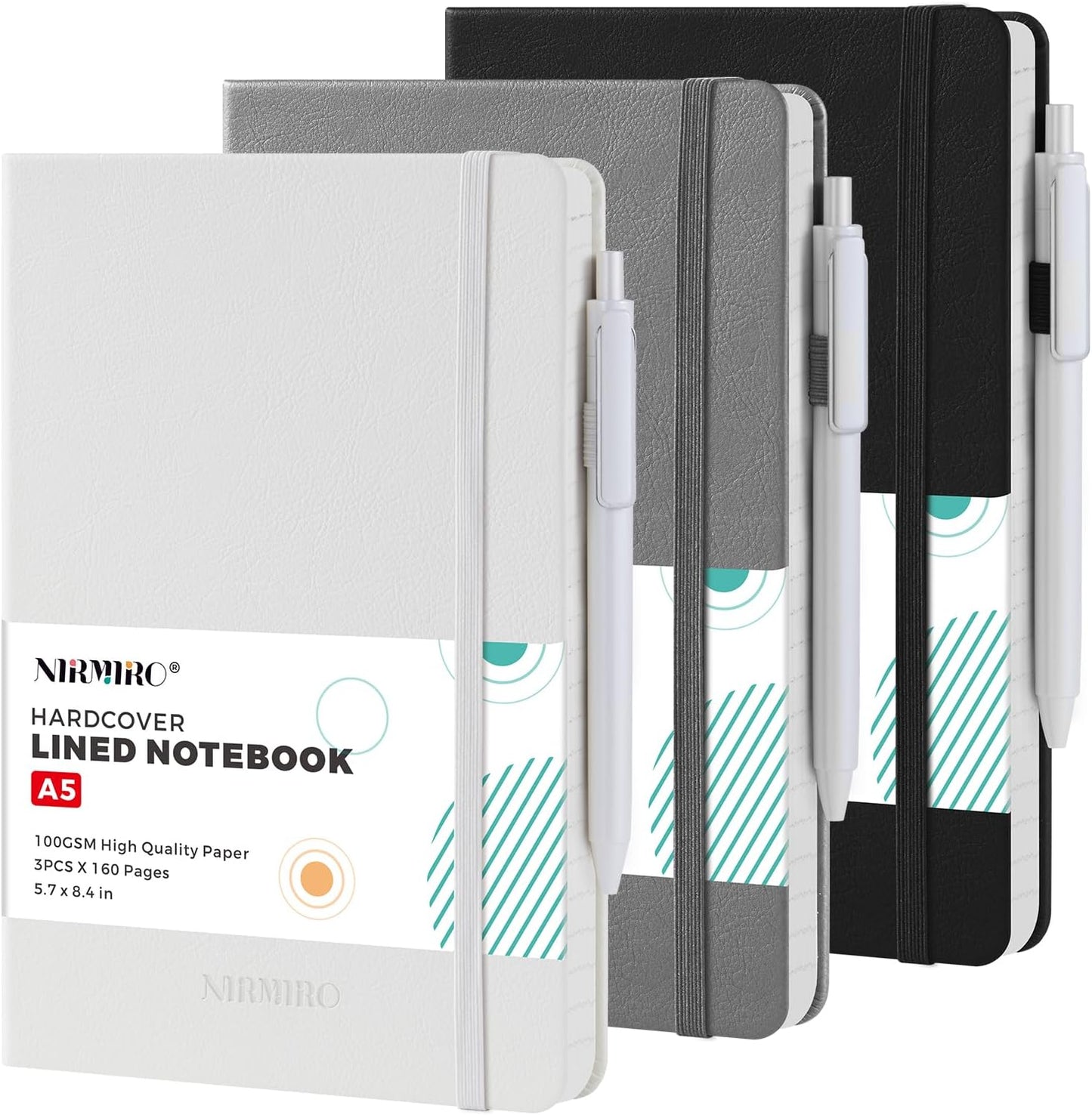 NIRMIRO Small Notebook Journals, 3 Pack Mini Pocket Note pads for Men & Women Writing, A6 Small Leather Notepad 3.7" x 5.7" with Pen, Black, Red, Green