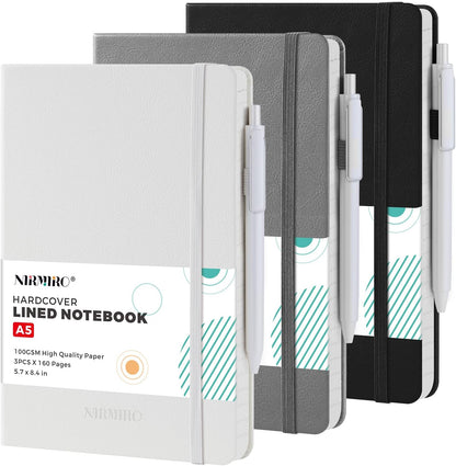 NIRMIRO Small Notebook Journals, 3 Pack Mini Pocket Note pads for Men & Women Writing, A6 Small Leather Notepad 3.7" x 5.7" with Pen, Black, Red, Green