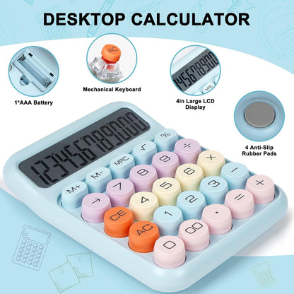 Mechanical Switch Calculator with Big Buttons, Calculators Desktop, 12 Digits, Large LCD Display, Desk Calculator, Cute Pink Calculators for Teachers Students Basic Office (Pink)