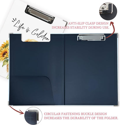 Trendy Black Leopard Print Clipboard Folio with Storage for Office Classroom, Preppy Dark Cheetah Print Padfolio with Metal Clip for Nurses Teachers Students Women Men, 12.4x9.25 in