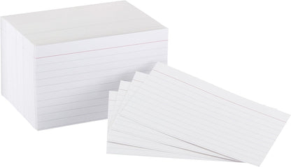 Amazon Basics Ruled Lined Index Cards for Study, Notes and Recipes, White, 3" x 5", 1,000 Count (10 Pack of 100)