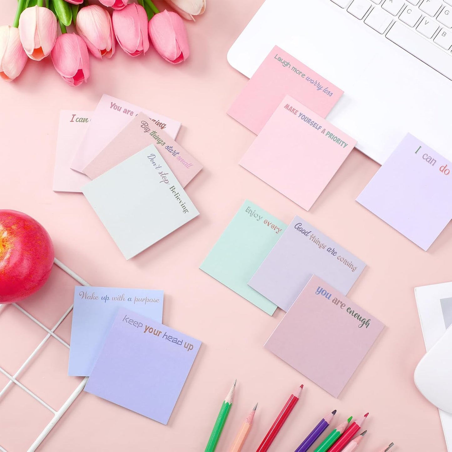 Yinder 48 Pcs Inspirational Sticky Notes Cute Motivational Sticky Notes Pad End of Year Employee Appreciation Gifts Bulk for Teacher Nurse Coworkers Office Supplies 3 x 3'' (Thank You,Dark Color)