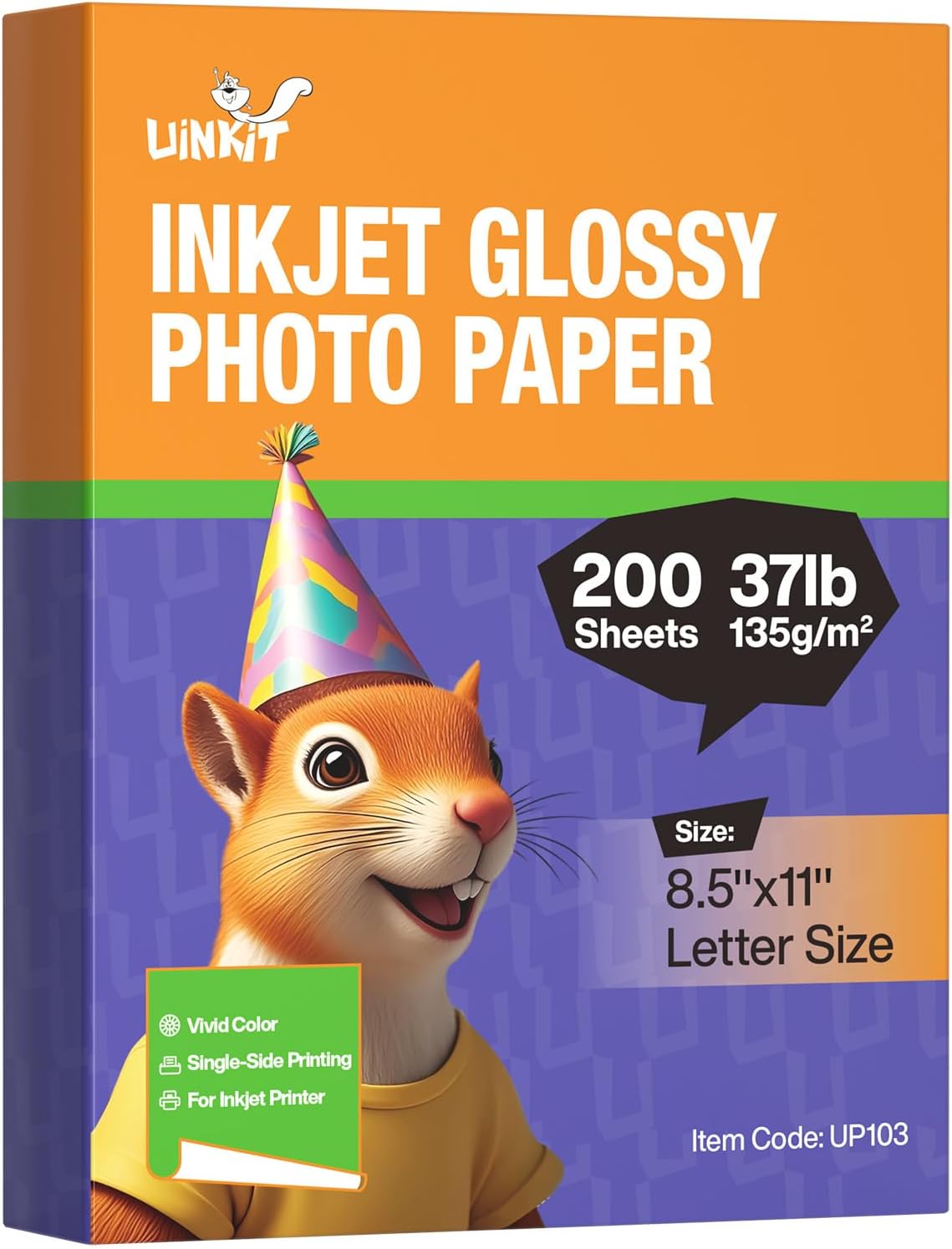 Uinkit 37lb Thin Flyer Paper Glossy 8.5x11 Inkjet 100 Sheets Single Side DIY Chip Bag 135gsm Printer Picture for Inkjet Printer with Dye Ink Letter size A4 Brochure (8.5X11X100)