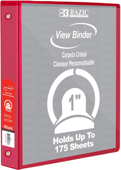 BAZIC Products 3 Ring Binder - Green, Economy View Binder with Clear Overlay Cover and Round Rings, Organizer for School Office Home Use, 1-inch Capacity Holds 175 Sheets Paper, 12-Pack