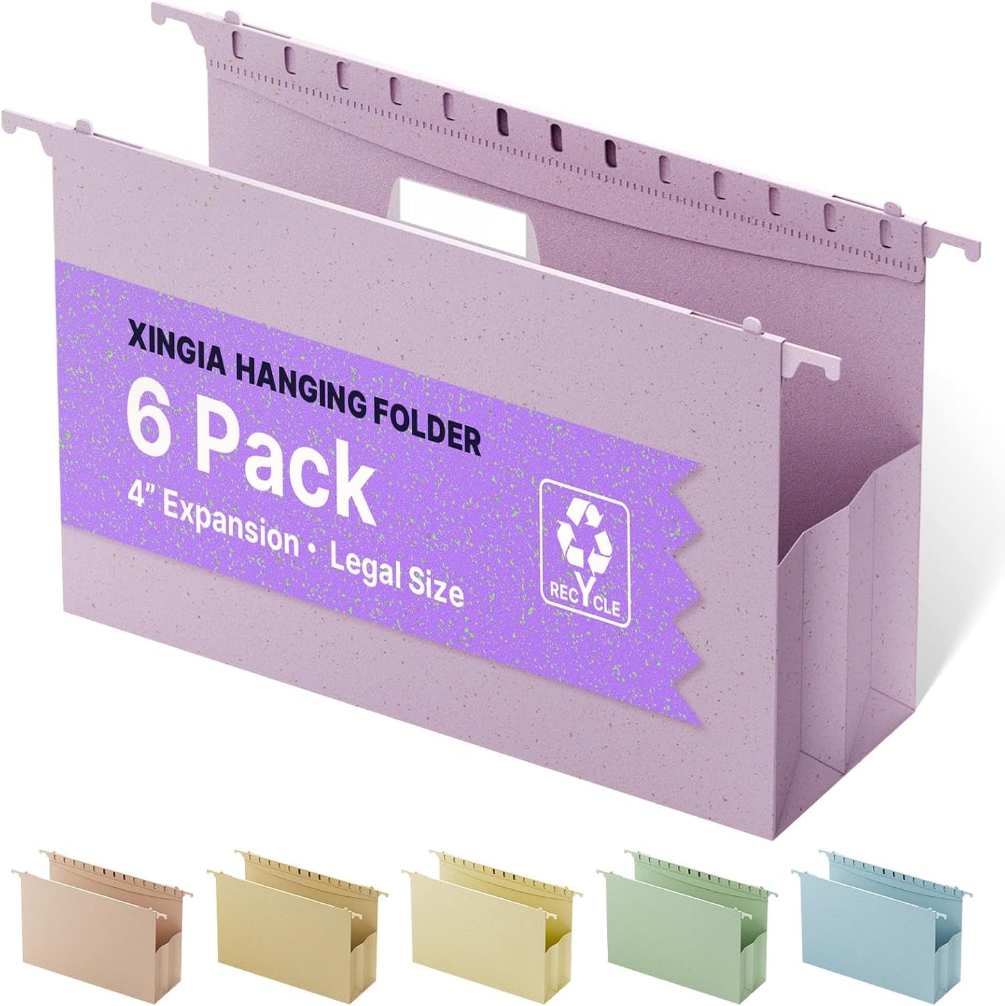 XINGIA Wheat Straw Reinforced Hanging File Folders Legal Size,4 Inch Expansion File Organizer,6 Pack Extra Capacity File Cabinet Folders for Bulky Files,Medical Charts,Filing Folders Hanging with Tabs