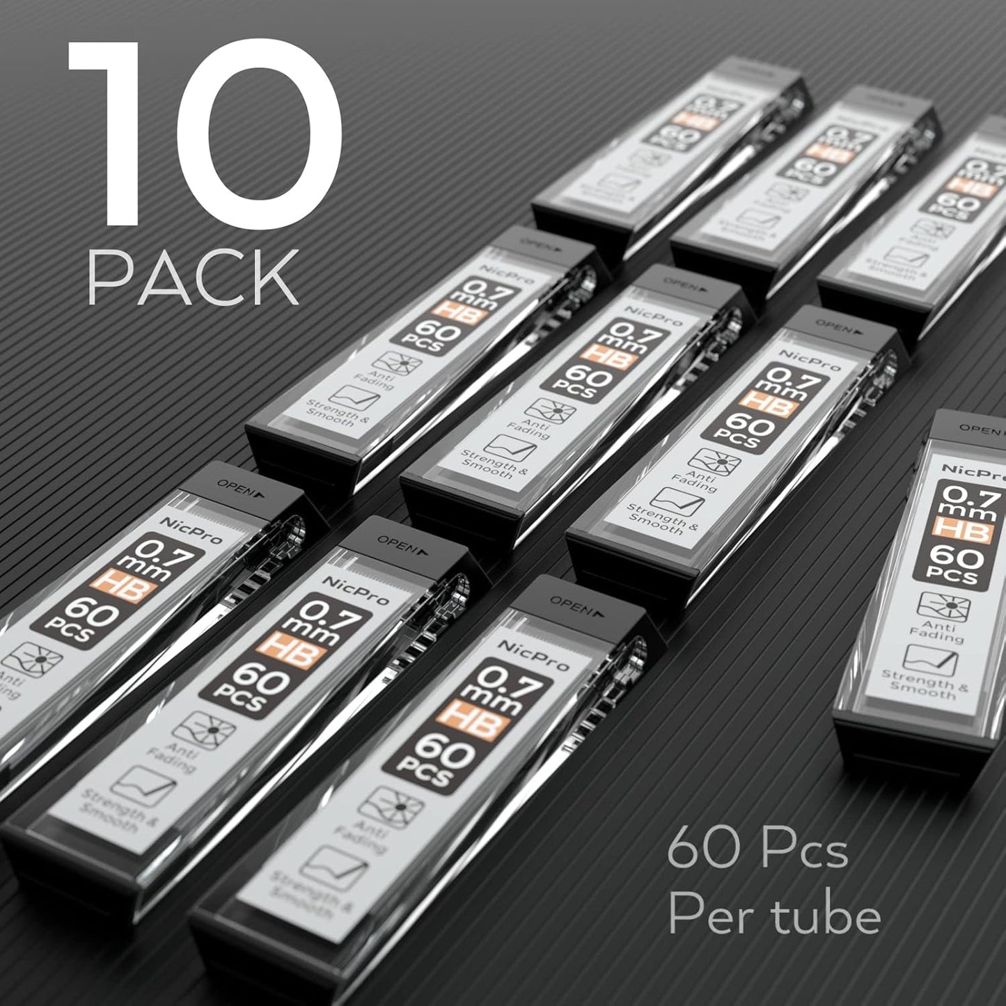 Nicpro 600 PCS Lead Refills 0.5mm HB #2 Break Resistant Mechanical Pencil Refills 0.5 mm, 60 Pack Per Tube, 10 Tubes