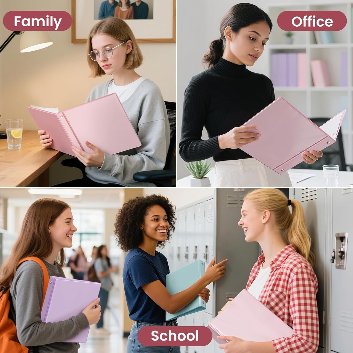 SUNEE 3 Ring Binder 3 Inch 2 Pack, Clear View Binder Three Ring PVC-Free (Fit 8.5x11 Inches) for School or Office Supplies, Pink
