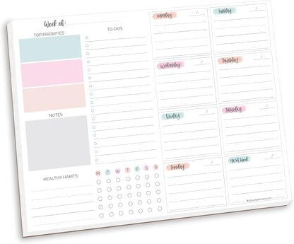 bloom daily planners Horizontal Weekly Tear-Off To Do List Planning Pad - Undated Notepad Organizer & Healthy Habit Tracker - 8.5” x 11” - Floral