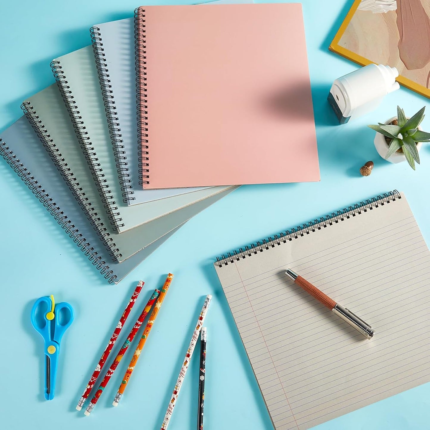 gisgfim 6 Packs 9.5" x 11" Landscape Note Pads College Ruled Notebooks Perforated Notepads 40 Sheets Punched Top Spiral Bound Notebooks 80GSM Lined Notepads for School,Office,Home (Vintage Color)