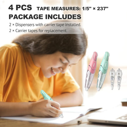 Refillable Retractable Correction Tape with 2 Extra Refills, White Smooth Pull Out Cute Correction Tape for Office Supplies, 4 PCS (CS-25)