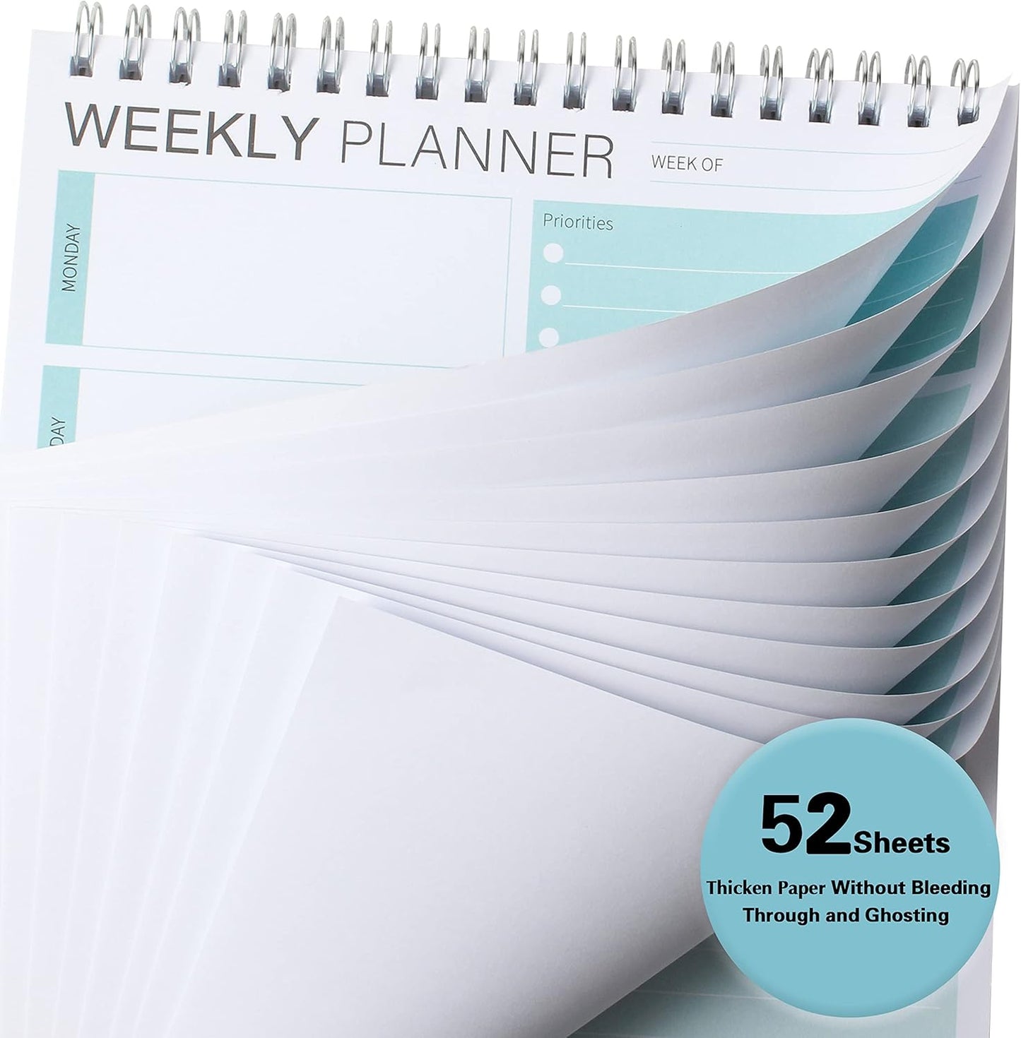 Weekly Planner Notepad,Spiral To Do List Undated Planning Pad, Weekly Organizer for Students, Weekly Agenda for Work & Daily Life, 52 Sheets, 6.5 x 9.8 in (Green)