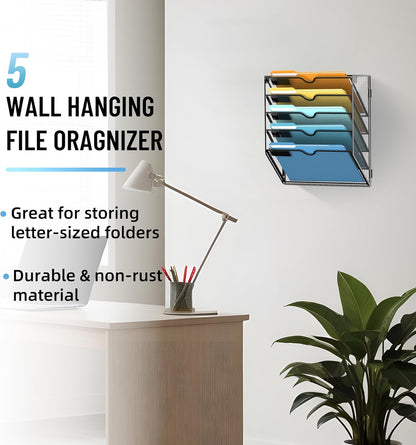 SUPEASY 7-Tier Mesh Wall File Holder, Hanging Wall File Organizer, Office Organization for Papers, Mails, Folders, Files Clipboard Magazine Rack, Black