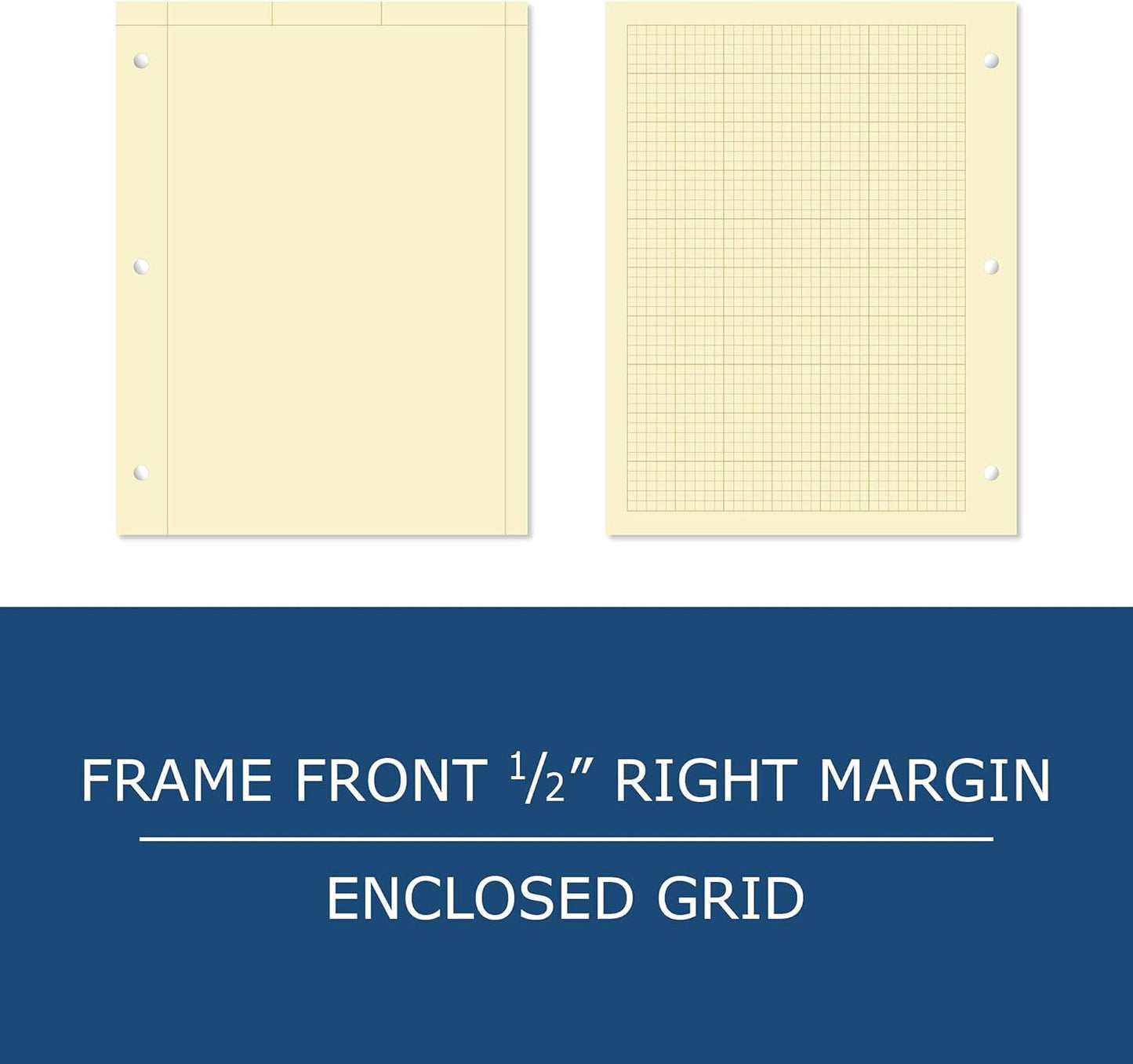ROARING SPRING Graph Ruled Engineering Pad, Engineering Graph Paper Pad, 5x5 Enclosed Grid, 8.5" x 11", 100 Sheets, 3 Hole Punched, Buff Tinted Sheets, Made in USA