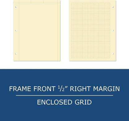 ROARING SPRING Graph Ruled Engineering Pad, Engineering Graph Paper Pad, 5x5 Enclosed Grid, 8.5" x 11", 100 Sheets, 3 Hole Punched, Buff Tinted Sheets, Made in USA