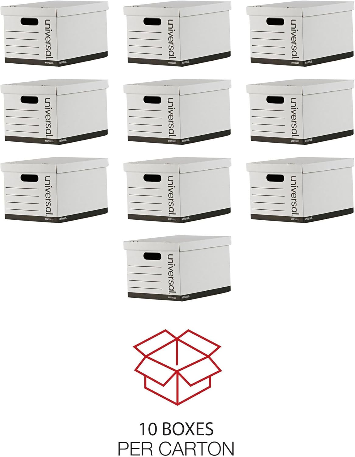 Universal Basic-Duty Economy Record Storage Boxes, 10 Pack, Letter/Legal Files, 12" x 15" x 10", White,
