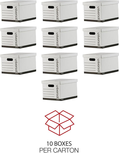 Universal Basic-Duty Economy Record Storage Boxes, 10 Pack, Letter/Legal Files, 12" x 15" x 10", White,