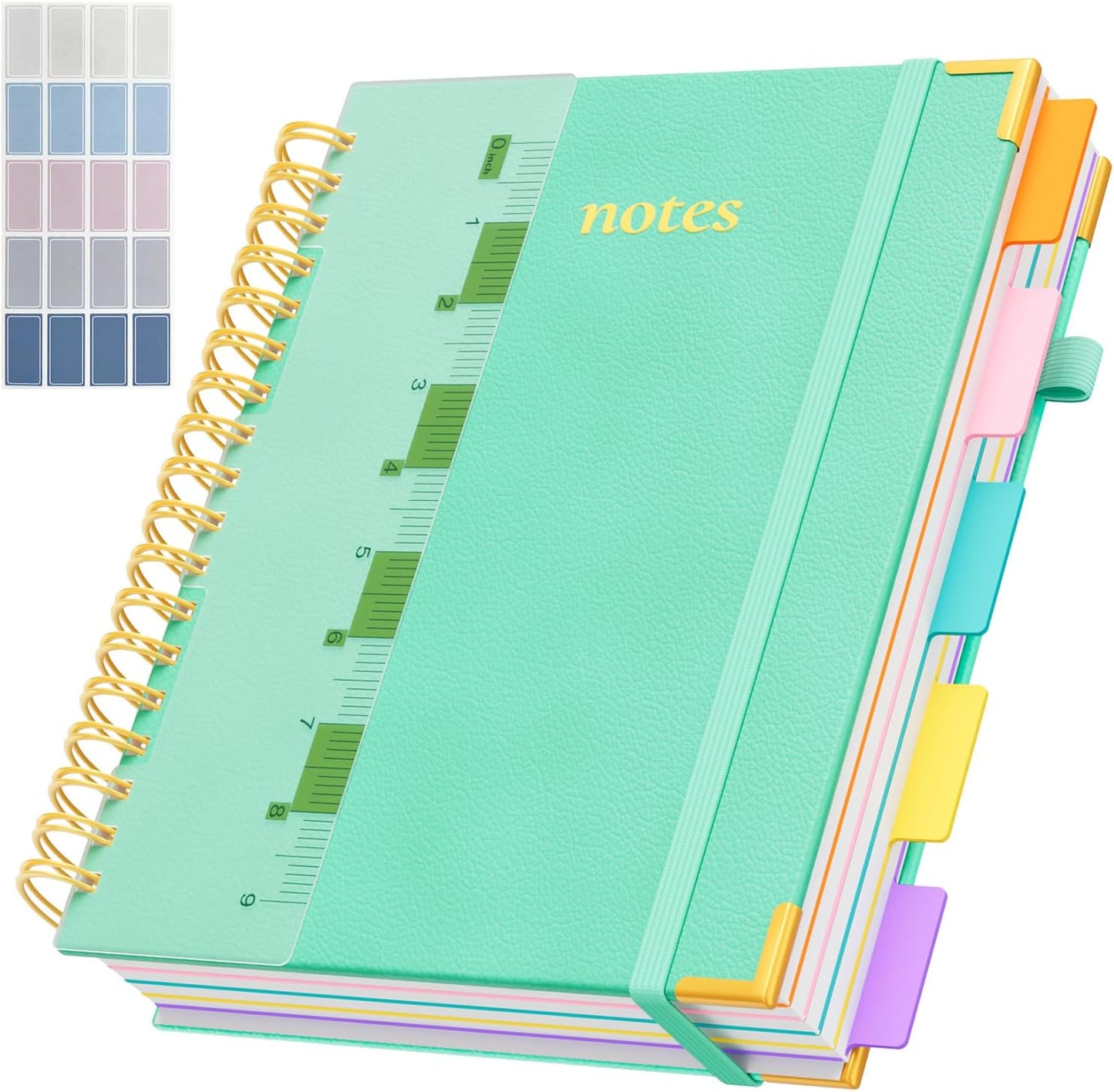 Line Hardcover Spiral Notebook with Removable Dividers Tabs & Ruler, 5 Subject Notebook College Ruled, 300 Page, Large 8"x10" B5 Notebooks for Work School, Lined Journal for Women & Men, Purple