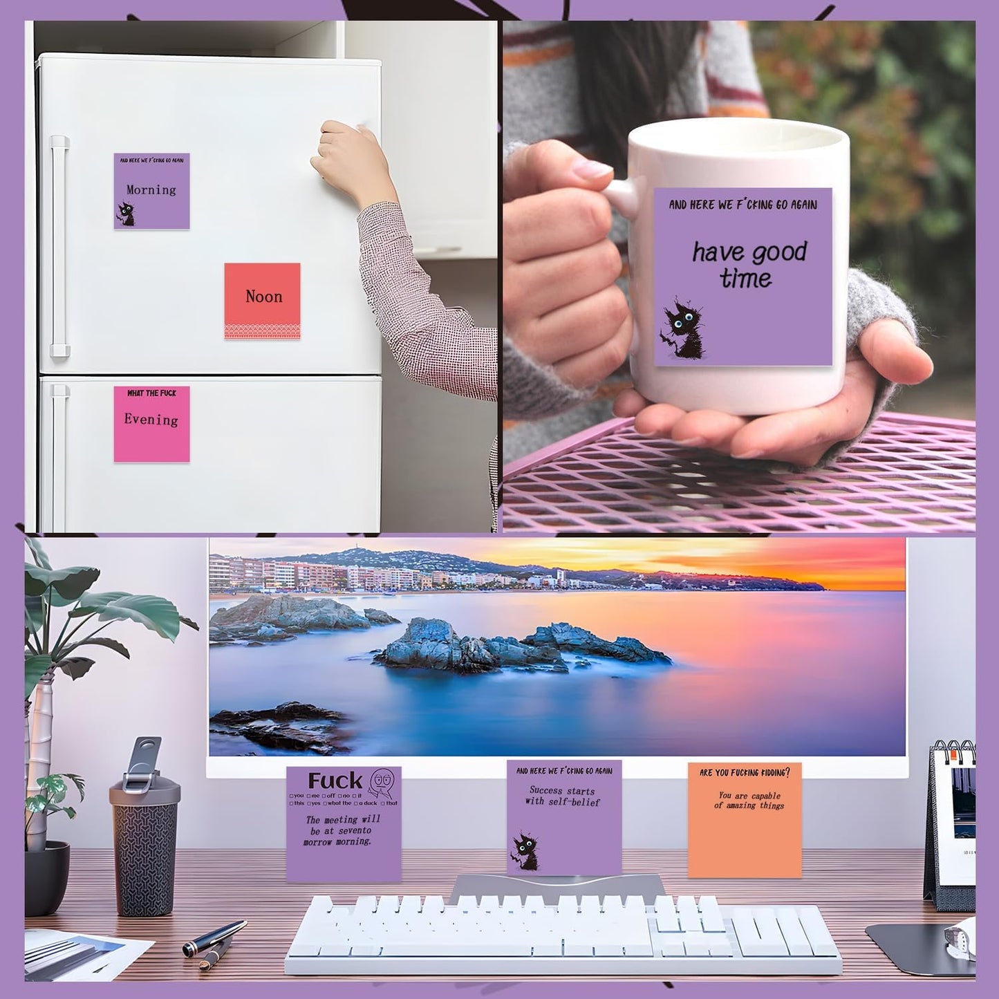 Inspirational Sticky Notes Gifts - 9 Pack Funny Positive Quotes Notepads 3x3 Inches, Fun Motivational Self-Adhesive Memo Pads Office Study Supplies for Friends Coworkers (450 Sheets)