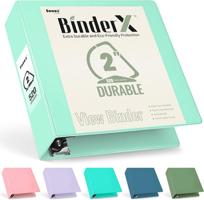Sooez BinderX Extra Durable 3 Inch 3 Ring Binder, D-Ring Large Binders, Holds 670 Sheets of 8.5x11 Paper, Customizable View Cover with Inside Pockets, Heavy Duty 3 Ring Binder for School, Grey Blue