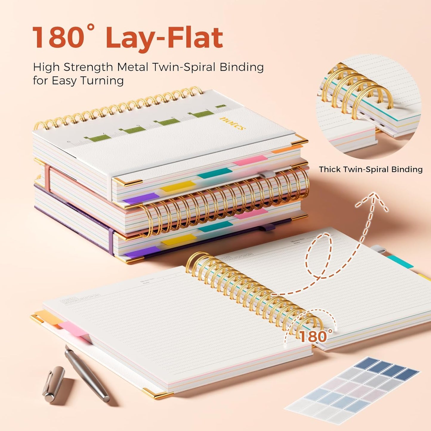 Line Hardcover Spiral Notebook with Removable Dividers Tabs & Ruler, 5 Subject Notebook College Ruled, 300 Page, Large 8"x10" B5 Notebooks for Work School, Lined Journal for Women & Men, Purple