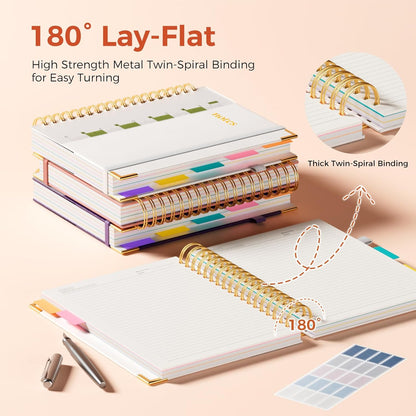Line Hardcover Spiral Notebook with Removable Dividers Tabs & Ruler, 5 Subject Notebook College Ruled, 300 Page, Large 8"x10" B5 Notebooks for Work School, Lined Journal for Women & Men, Purple